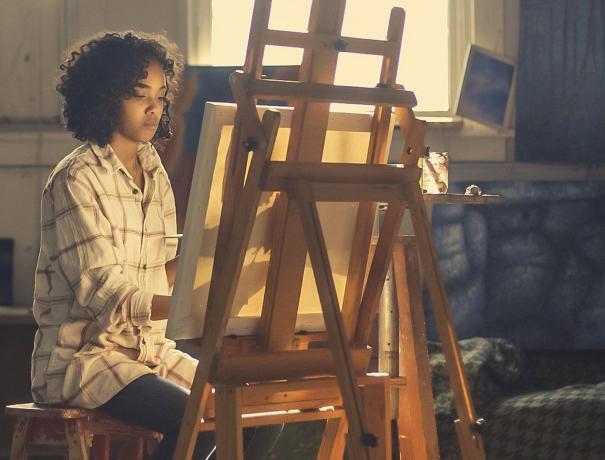 Young women with easel