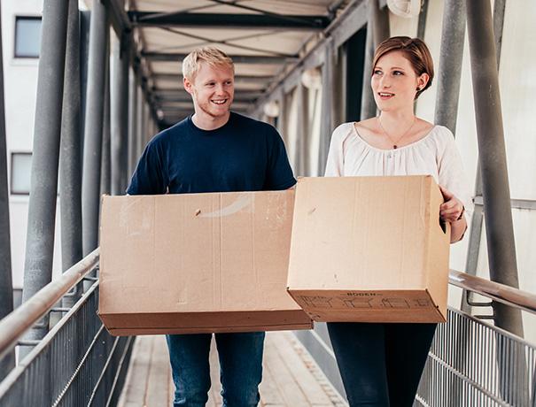 Students with moving boxes