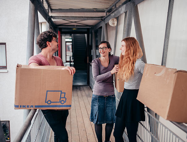 Students with moving boxes